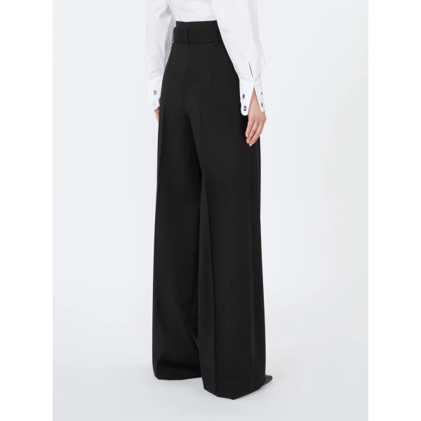 Max Mara Serio High-Waisted Woollen Cloth Trousers in Black | Wide leg pants | Coveti