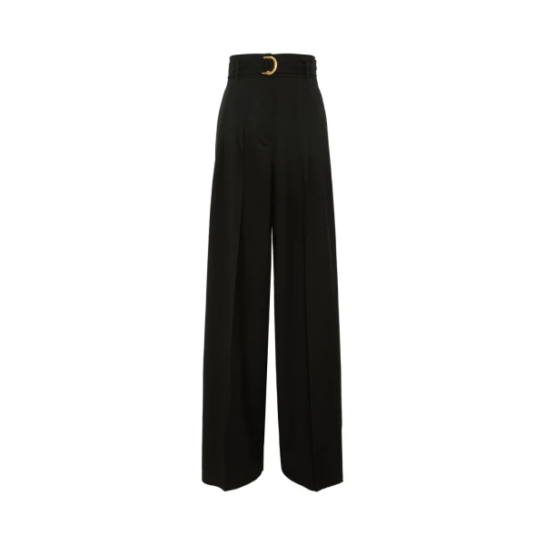 Max Mara Serio High-Waisted Woollen Cloth Trousers in Black | Wide leg pants | Coveti