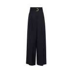 Max Mara Serio High-Waisted Woollen Cloth Trousers in Navy | Wide leg pants | Coveti