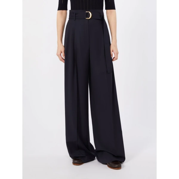 Max Mara Serio High-Waisted Woollen Cloth Trousers in Navy | Wide leg pants | Coveti