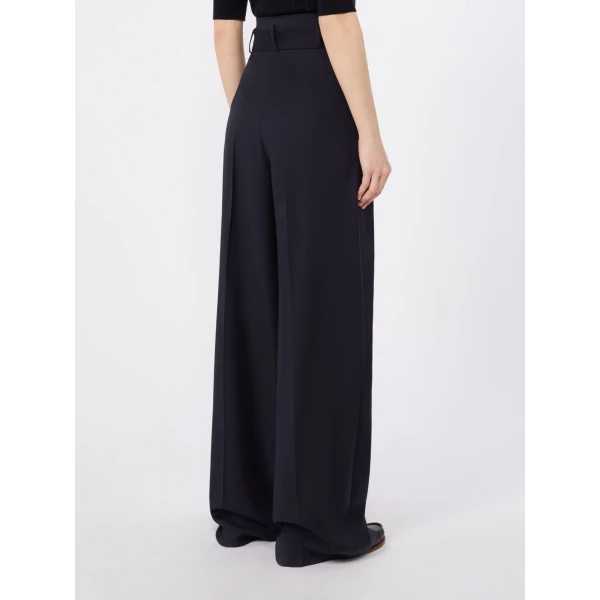 Max Mara Serio High-Waisted Woollen Cloth Trousers in Navy | Wide leg pants | Coveti