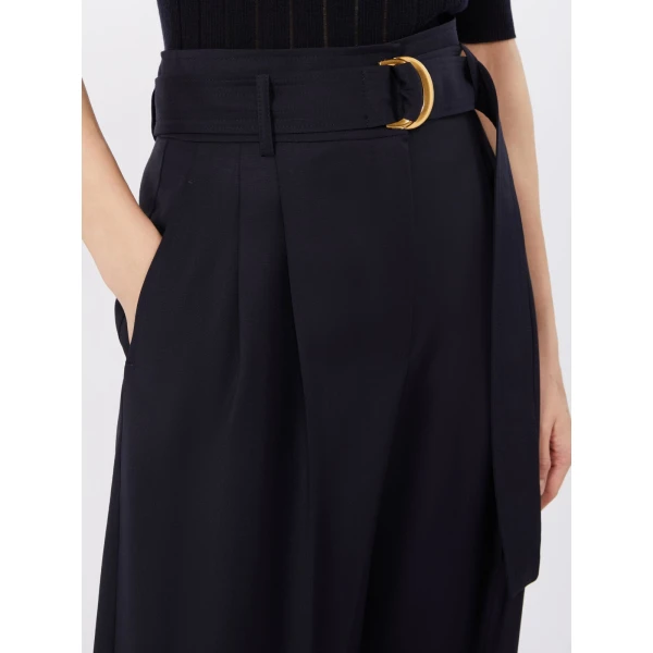 Max Mara Serio High-Waisted Woollen Cloth Trousers in Navy | Wide leg pants | Coveti