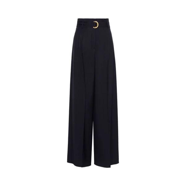 Max Mara Serio High-Waisted Woollen Cloth Trousers in Navy | Wide leg pants | Coveti
