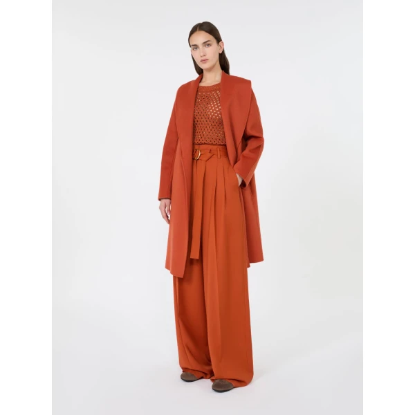 Max Mara Serio High-Waisted Woollen Cloth Trousers in Terra Cotta | Wide leg pants | Coveti