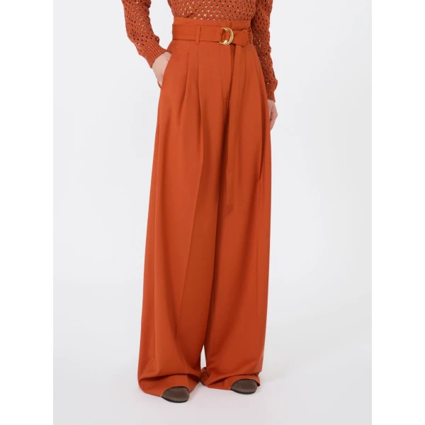 Max Mara Serio High-Waisted Woollen Cloth Trousers in Terra Cotta | Wide leg pants | Coveti