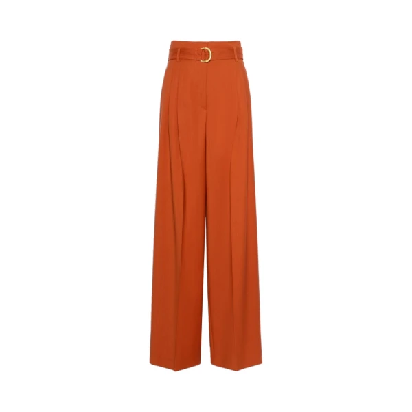 Max Mara Serio High-Waisted Woollen Cloth Trousers in Terra Cotta | Wide leg pants | Coveti