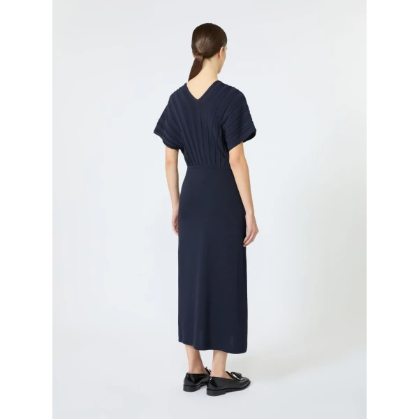 Max Mara Serio Rib-Knit Viscose Crepe Dress in Ultramarine | Midi Dresses | Coveti