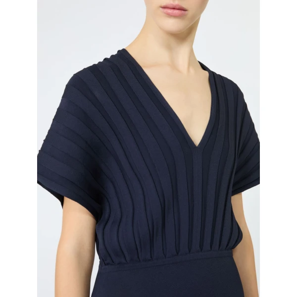 Max Mara Serio Rib-Knit Viscose Crepe Dress in Ultramarine | Midi Dresses | Coveti