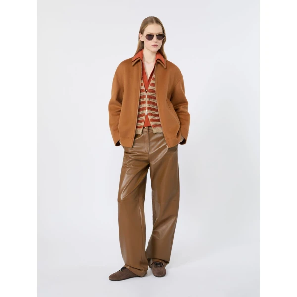 Max Mara Sfere Wool, Cashmere and Silk Zip Coat in Caramel | Wool Coat | Coveti