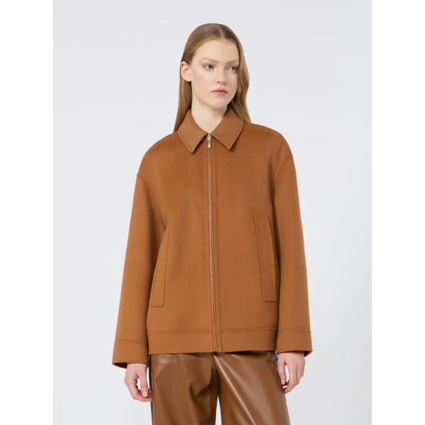 Max Mara Sfere Wool, Cashmere and Silk Zip Coat in Caramel | Wool Coat | Coveti