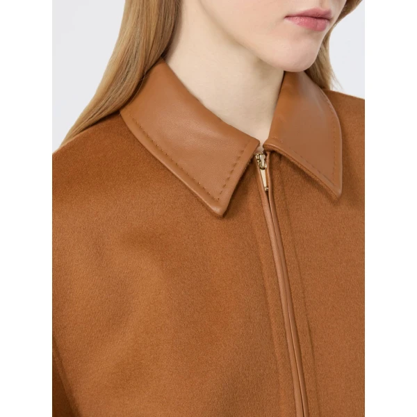 Max Mara Sfere Wool, Cashmere and Silk Zip Coat in Caramel | Wool Coat | Coveti