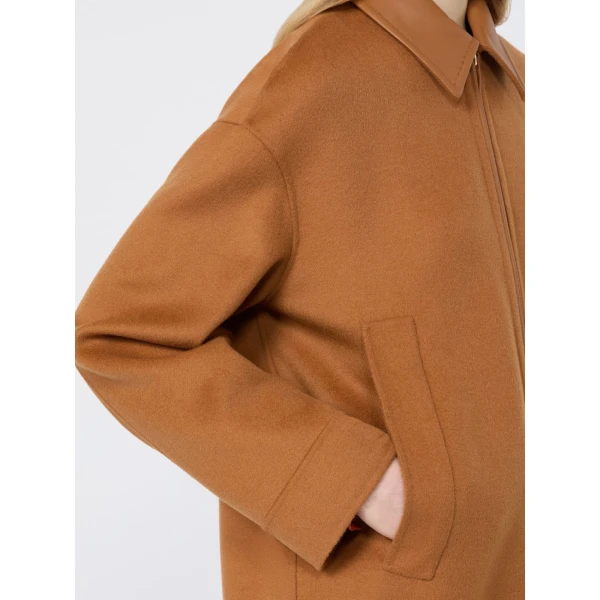Max Mara Sfere Wool, Cashmere and Silk Zip Coat in Caramel | Wool Coat | Coveti