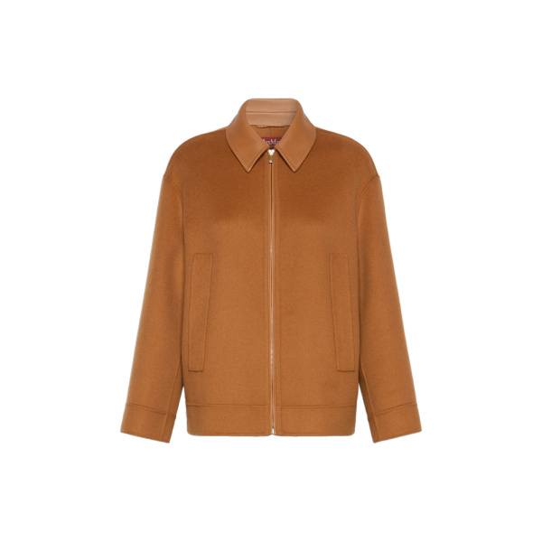 Max Mara Sfere Wool, Cashmere and Silk Zip Coat in Caramel | Wool Coat | Coveti