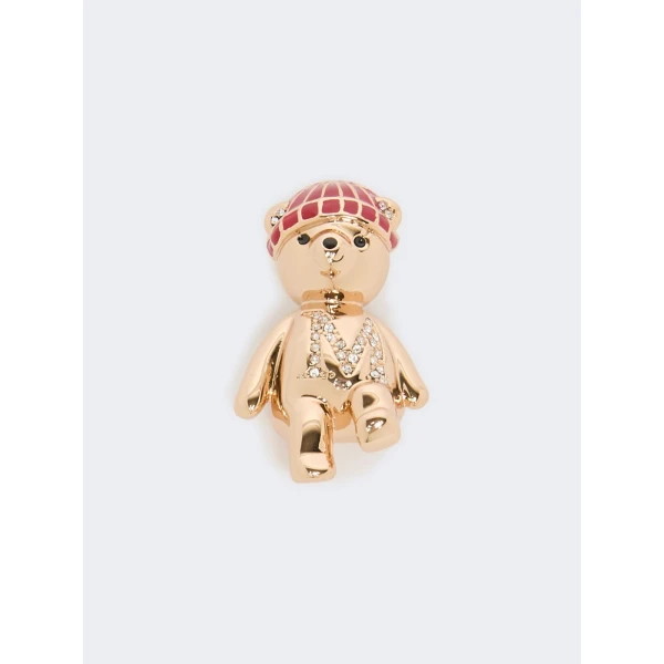 Max Mara Shiny Metal Teddy Bear Brooch in Golden Skin | Brooches & Pins | Coveti