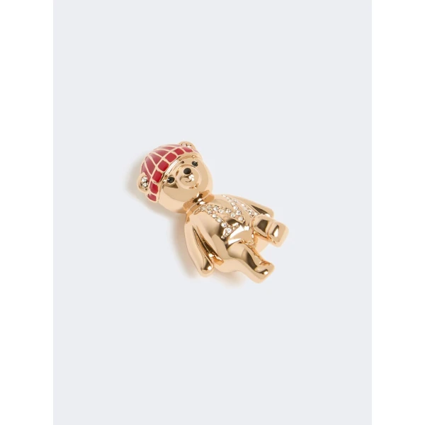 Max Mara Shiny Metal Teddy Bear Brooch in Golden Skin | Brooches & Pins | Coveti
