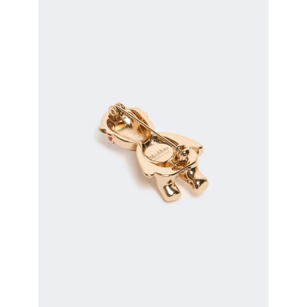 Max Mara Shiny Metal Teddy Bear Brooch in Golden Skin | Brooches & Pins | Coveti