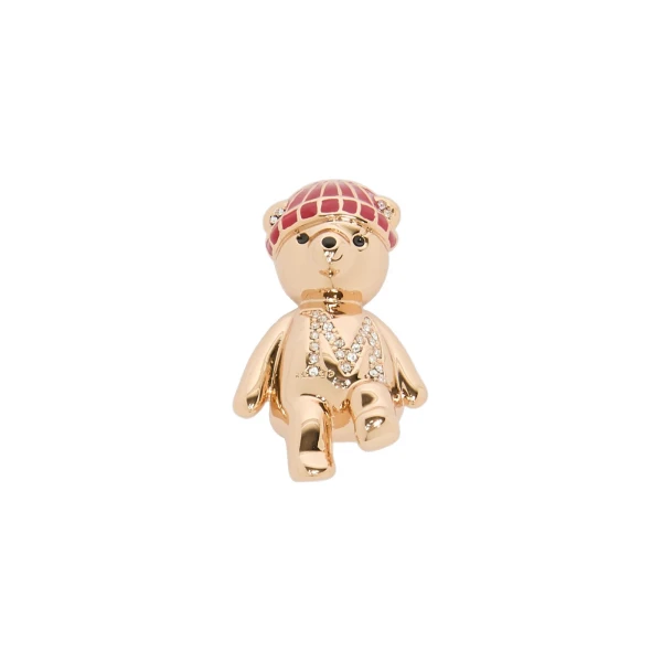 Max Mara Shiny Metal Teddy Bear Brooch in Golden Skin | Brooches & Pins | Coveti