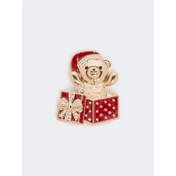 Max Mara Shiny Metal Teddy Bear Brooch in Ivory | Brooches & Pins | Coveti