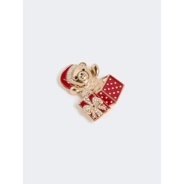 Max Mara Shiny Metal Teddy Bear Brooch in Ivory | Brooches & Pins | Coveti