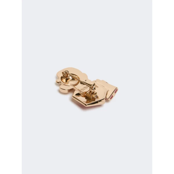 Max Mara Shiny Metal Teddy Bear Brooch in Ivory | Brooches & Pins | Coveti