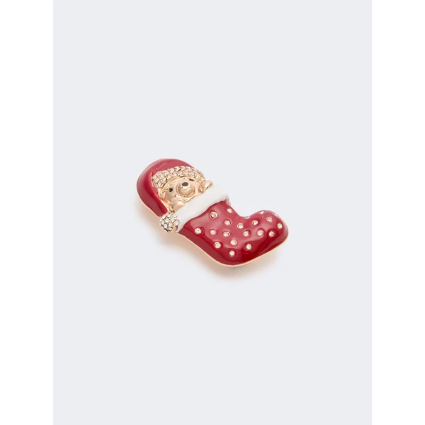 Max Mara Shiny Metal Teddy Bear Brooch in Red | Brooches & Pins | Coveti