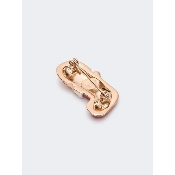 Max Mara Shiny Metal Teddy Bear Brooch in Red | Brooches & Pins | Coveti