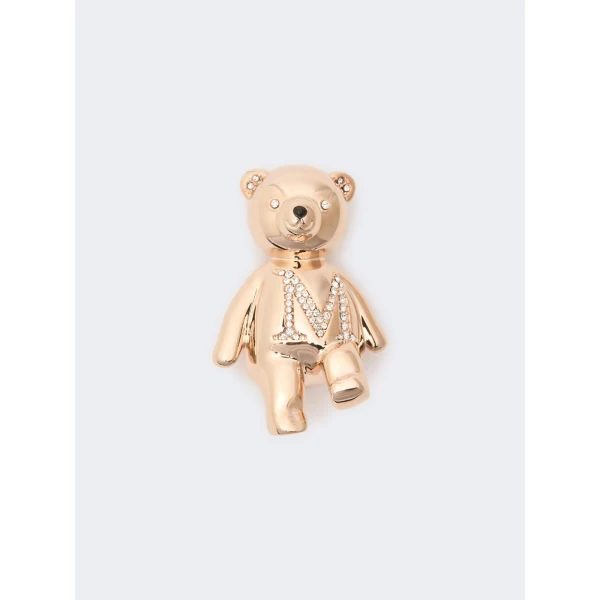 Max Mara Shiny Metal Teddy Bear Brooch in White | Brooches & Pins | Coveti