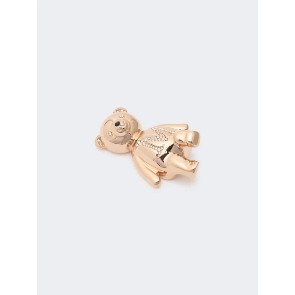 Max Mara Shiny Metal Teddy Bear Brooch in White | Brooches & Pins | Coveti