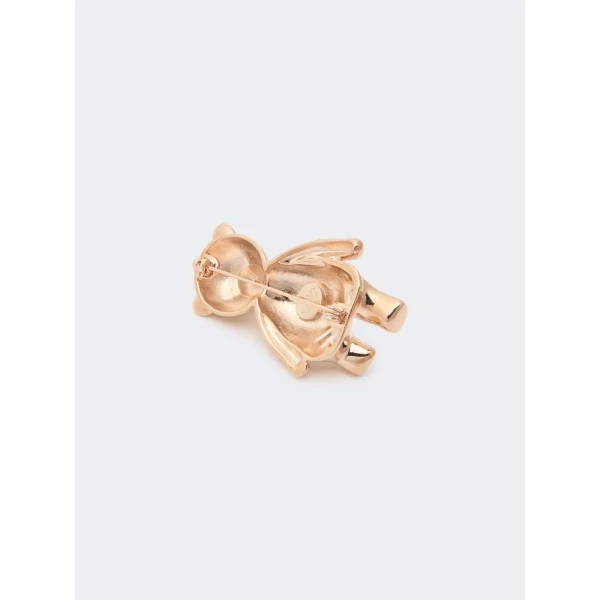 Max Mara Shiny Metal Teddy Bear Brooch in White | Brooches & Pins | Coveti