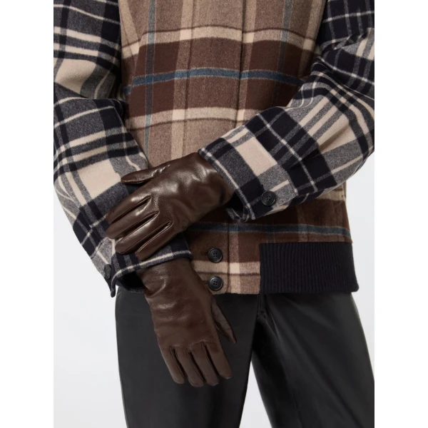 Max Mara Short Nappa Leather Gloves in Dark Brown | Gloves | Coveti