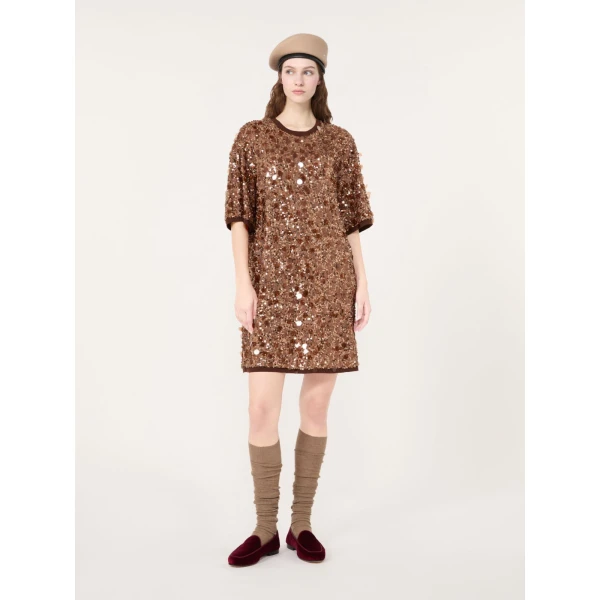 Max Mara Short Sequinned Jersey Dress in Brown | Mini Dresses | Coveti