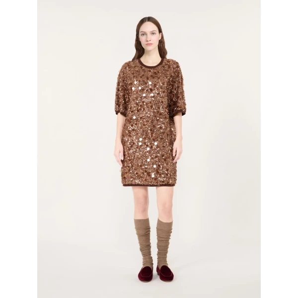 Max Mara Short Sequinned Jersey Dress in Brown | Mini Dresses | Coveti