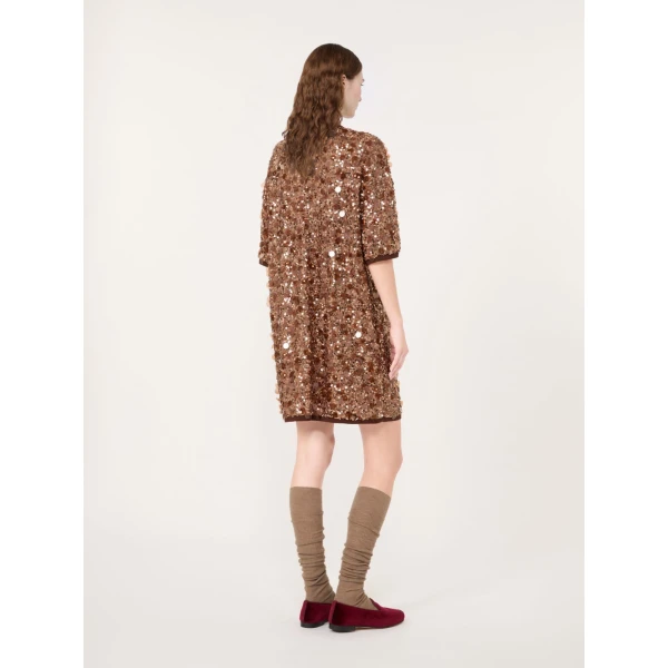 Max Mara Short Sequinned Jersey Dress in Brown | Mini Dresses | Coveti