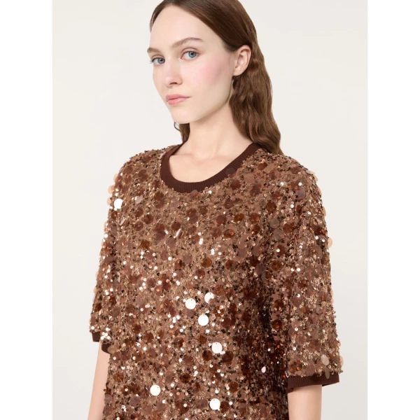 Max Mara Short Sequinned Jersey Dress in Brown | Mini Dresses | Coveti