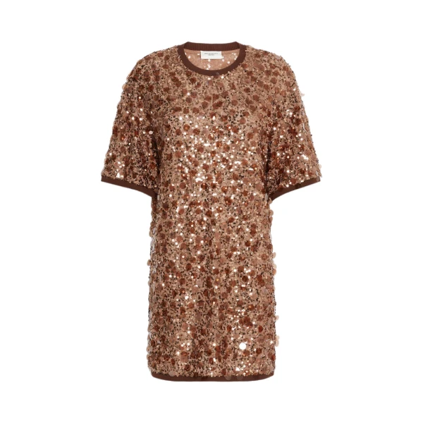 Max Mara Short Sequinned Jersey Dress in Brown | Mini Dresses | Coveti
