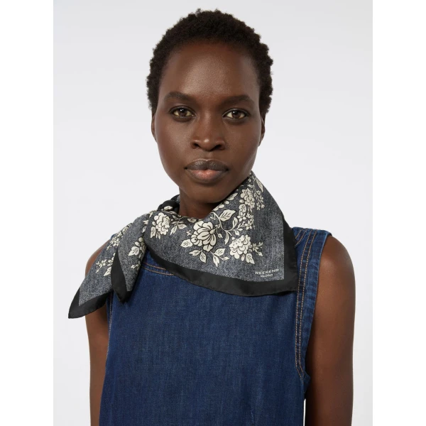 Max Mara Siam Printed Silk Twill Scarf in Midnight Blue | Scarves | Coveti