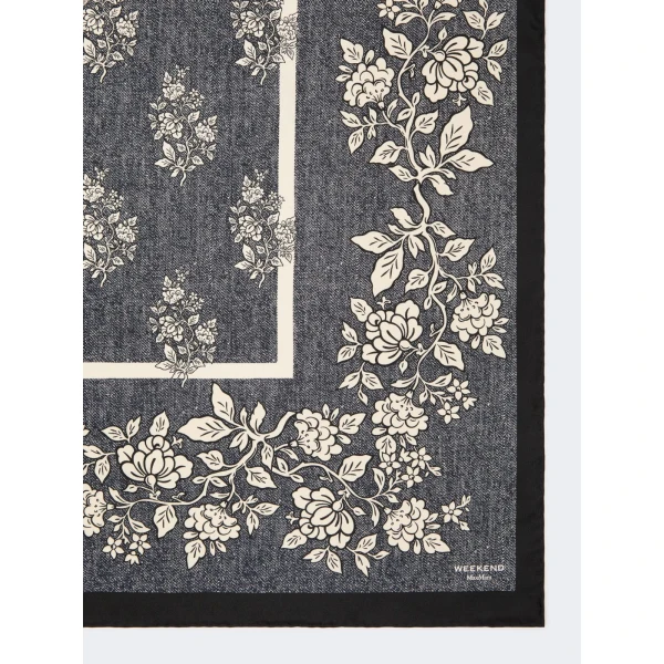 Max Mara Siam Printed Silk Twill Scarf in Midnight Blue | Scarves | Coveti