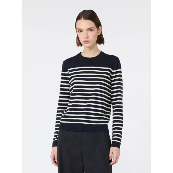 Max Mara Sicilia Silk and Wool Jumper in Navy | Sweaters | Coveti