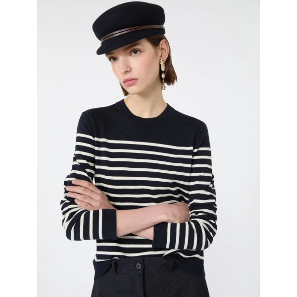 Max Mara Sicilia Silk and Wool Jumper in Navy | Sweaters | Coveti