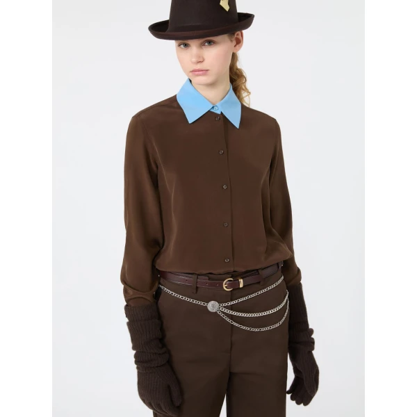Max Mara Silk Crepe de Chine Shirt in Brown | Shirts | Coveti