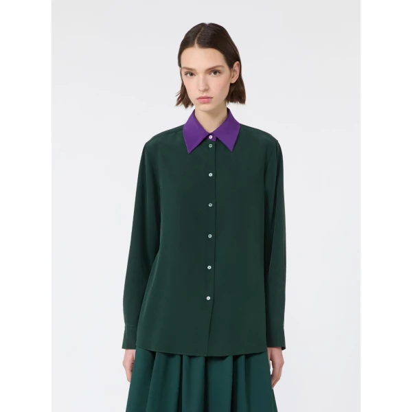 Max Mara Silk Crepe de Chine Shirt in Dark Green | Shirts | Coveti