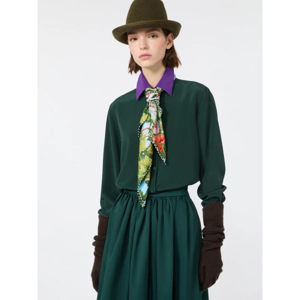 Max Mara Silk Crepe de Chine Shirt in Dark Green | Shirts | Coveti