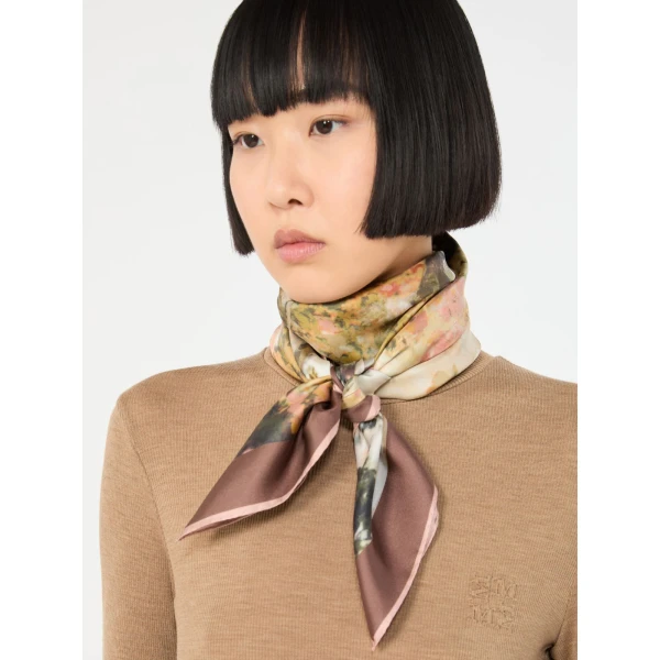 Max Mara Silk Twill Foulard in Sand | Scarves | Coveti