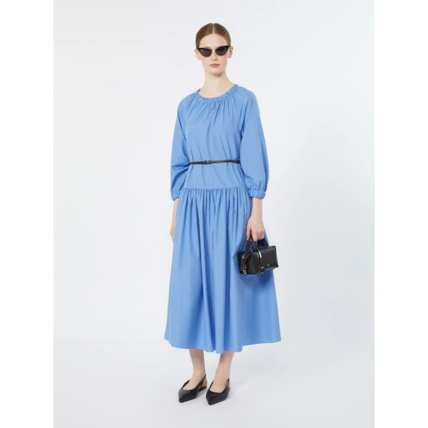 Max Mara Silvana Long Cotton Poplin Dress in Light Blue | Maxi Dresses | Coveti
