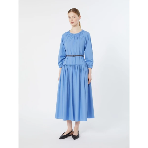 Max Mara Silvana Long Cotton Poplin Dress in Light Blue | Maxi Dresses | Coveti