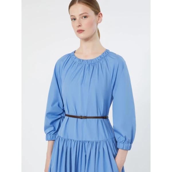 Max Mara Silvana Long Cotton Poplin Dress in Light Blue | Maxi Dresses | Coveti
