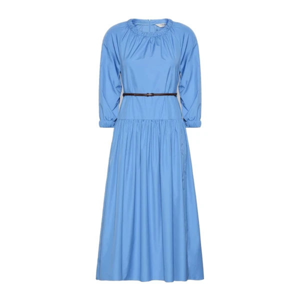 Silvana Long Cotton Poplin Dress in Light Blue