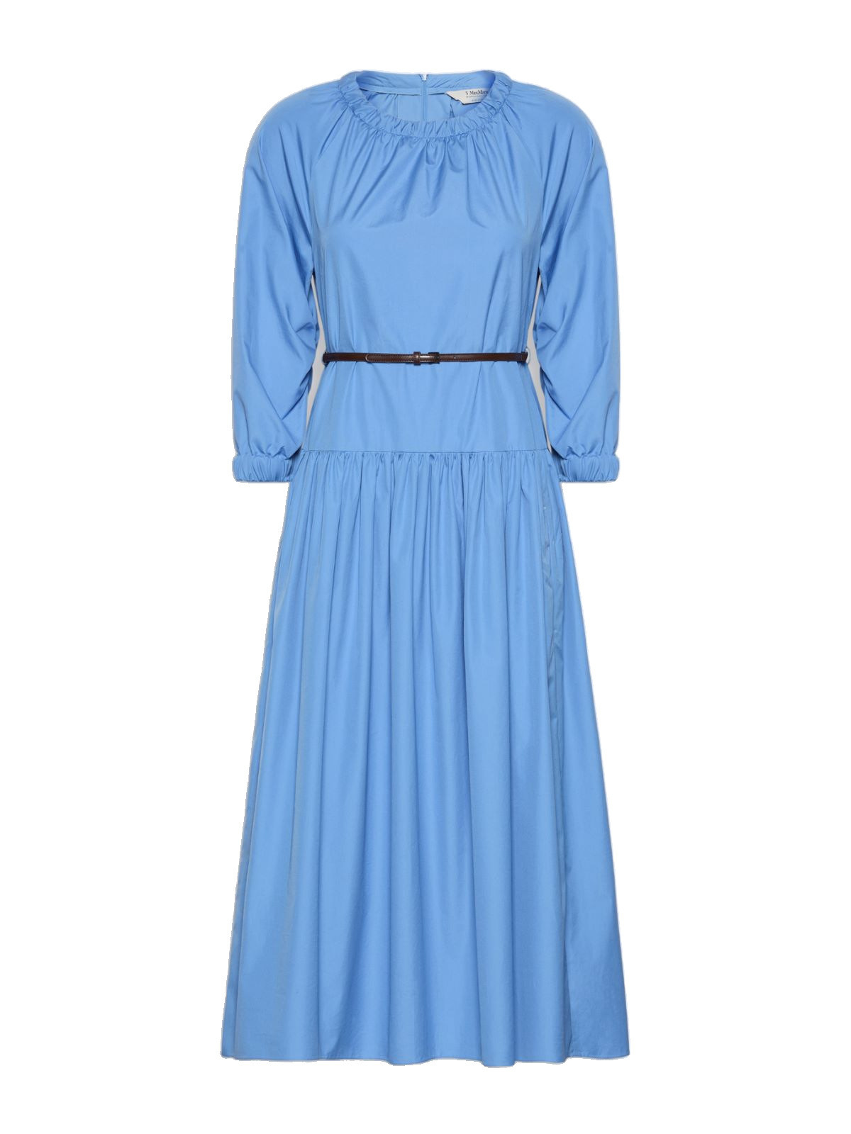 Mini Lin Bucket Max Mara Silvana Long Cotton Poplin Dress in Light Blue | Coveti