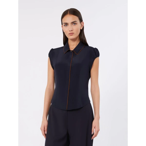 Max Mara Skipper Silk Crepe de Chine Shirt in Navy | Shirts | Coveti