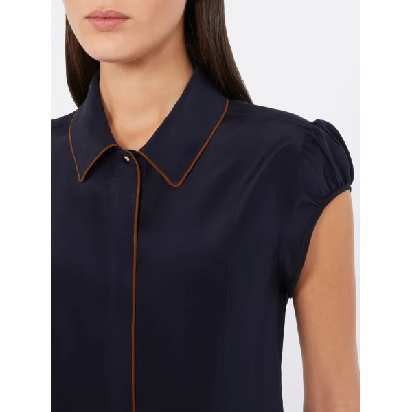 Max Mara Skipper Silk Crepe de Chine Shirt in Navy | Shirts | Coveti